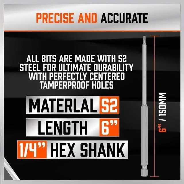 Alt view image 6 of 7 - 32-Piece 1/4 Shan Extra Long Security Power Bit Set 6 Long Tamper Proof Security Bits S2 Steel.