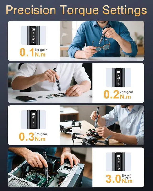 Alt view image 3 of 7 - Electric Screwdriver Set 62-in-1 Mini Electric Screwdriver 3.7V Rechargeable Power Screwdriver Kit with 60 Magnetic Precision Bits OLED Display for PC Phones Electronics DIY