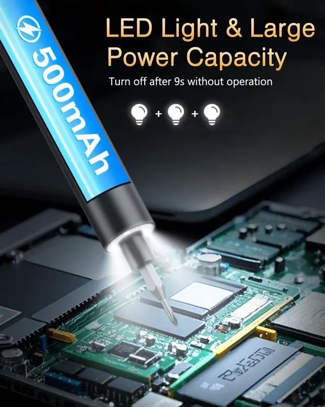 Alt view image 7 of 7 - Electric Screwdriver Set 62-in-1 Mini Electric Screwdriver 3.7V Rechargeable Power Screwdriver Kit with 60 Magnetic Precision Bits OLED Display for PC Phones Electronics DIY