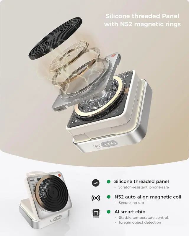Alt view image 4 of 7 - 3 in 1 Magnetic Wireless Charging Station for Mag-safe Charger Foldable Travel Charger with Night Light 15W Fast Charging Stand with 25W Adapter for iPhone16-12  Watch AirPods -Beige