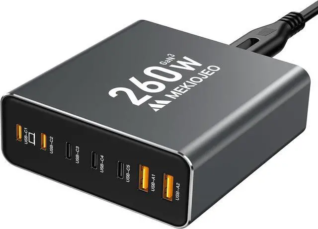 Alt view image 7 of 7 - Aluminum Alloy 260W USB C Charger GaN Fast USB C Charging Station 7 Ports 65W Laptop Charger for MacBook Pro/Air/iPad Pro/iPhone (Gray)