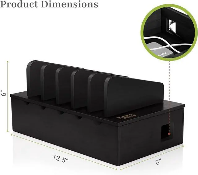 Alt view image 3 of 7 - Prosumers Choice Charging Station for Multiple Devices - 5 Device Charger Organizer for Smartphones and Tablets - Wooden Rack with Removable Dividers - Charging Dock for Work from Home - Black