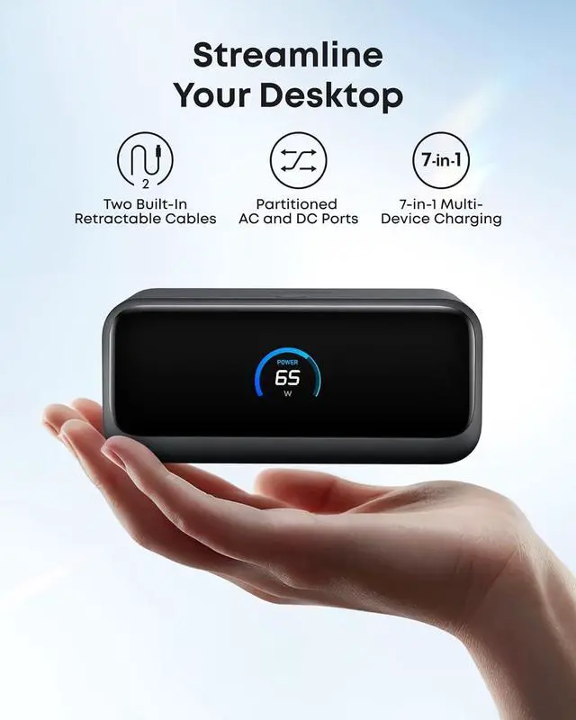 Alt view image 3 of 6 - Nano Charging Station 7-in-1 USB-C Power Strip for iPhone 16 2.3 ft InstaCord Retractable Cable 3 USB-C 1 USB-A 3 AC 100W Desktop Fast Charging for MacBook Home Office(Non-Battery)