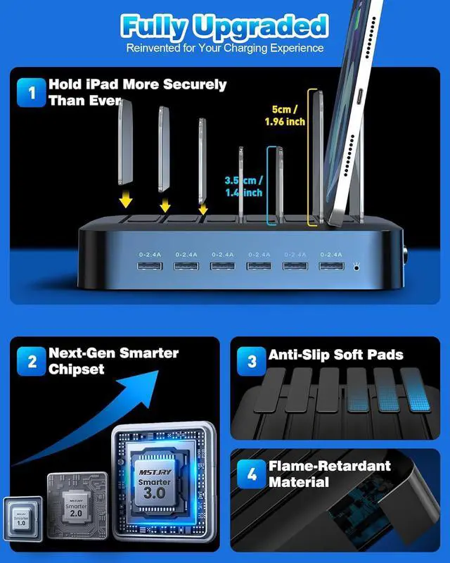 Alt view image 2 of 7 - Charging Station for Multiple Devices : 6 Port USB Charger Stations - Family Multi-Device Organizer Charging Dock - Designed for iPhone iPad Android Cell Phone Tablet and Electronic Black