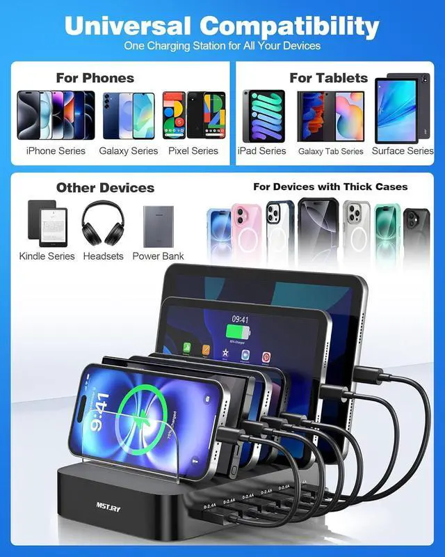Alt view image 6 of 7 - Charging Station for Multiple Devices : 6 Port USB Charger Stations - Family Multi-Device Organizer Charging Dock - Designed for iPhone iPad Android Cell Phone Tablet and Electronic Black