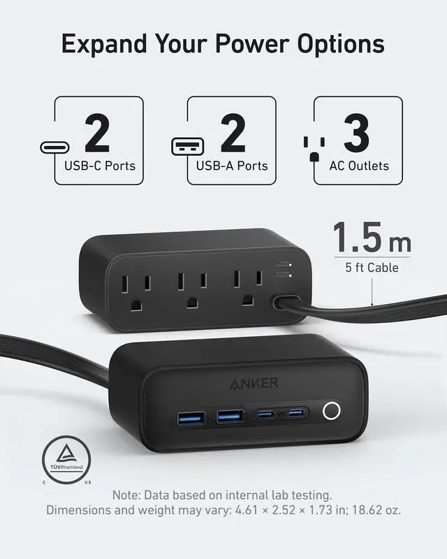 Alt view image 2 of 6 - 525 Charging Station 7-in-1 USB C Power Strip for iphone13/14 5ft Extension Cord with 3AC 2USB A 2USB C Max 65W Power Delivery Desktop Accessory for MacBook Pro Home Office (Phantom Black)