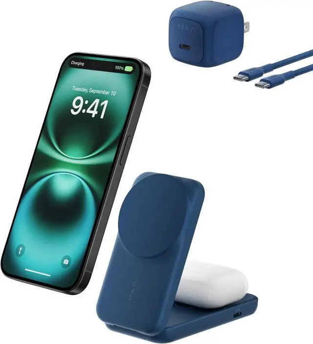 Main image of MagSafe Charger Compatible 2-in-1 Charging Station Qi2.2 25W Magnetic Wireless Charger Dock Foldable Stand with 5W USB-C Port for iPhone 16/15/14 AirPods (45W Adapter Included)