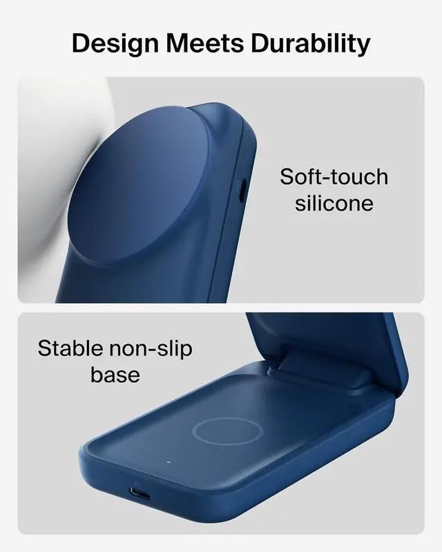 Alt view image 4 of 7 - MagSafe Charger Compatible 2-in-1 Charging Station Qi2.2 25W Magnetic Wireless Charger Dock Foldable Stand with 5W USB-C Port for iPhone 16/15/14 AirPods (45W Adapter Included)