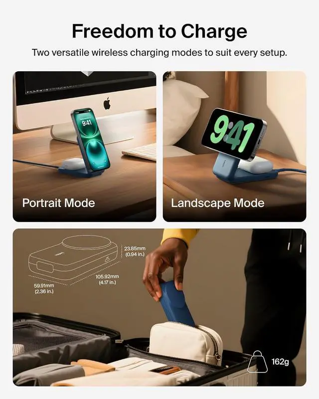 Alt view image 5 of 7 - MagSafe Charger Compatible 2-in-1 Charging Station Qi2.2 25W Magnetic Wireless Charger Dock Foldable Stand with 5W USB-C Port for iPhone 16/15/14 AirPods (45W Adapter Included)