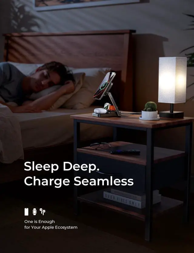 Alt view image 3 of 7 - Lisen 3 in 1 Nightstand with Charging Station for Multiple Devices  Magsafe Charger 15W Travel Charger for iPhone and  Watch Magnetic Wireless Charger for iphone 16 15 Pro Max iWacth AirPods