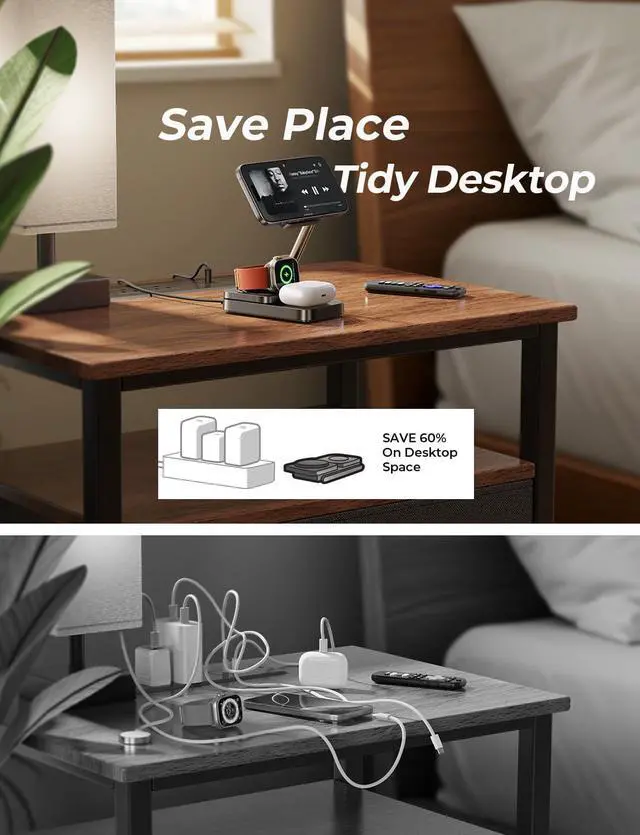 Alt view image 5 of 7 - Lisen 3 in 1 Nightstand with Charging Station for Multiple Devices  Magsafe Charger 15W Travel Charger for iPhone and  Watch Magnetic Wireless Charger for iphone 16 15 Pro Max iWacth AirPods
