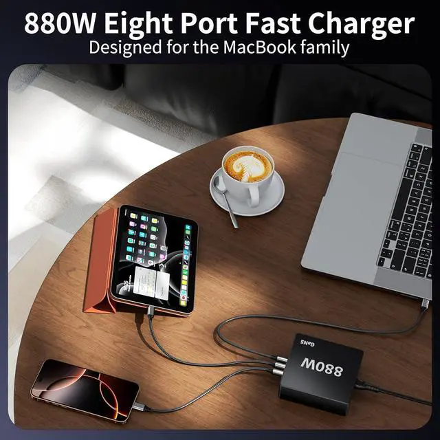 Alt view image 6 of 7 - 880W USB C Charger Block Charging Station 8 Port Fast Chager 140W PD PPS HUB Laptop MacBook Charger Compatible with All iPhone 17 Pro Max/17 Air/16 SE/ Galaxy 25/ MacBook Pro/Air/iPad Pro