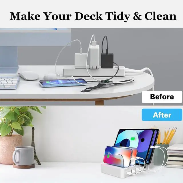 Alt view image 2 of 7 - USB Charging Station - Charging Dock - 4-Port - Fast Charging Station for Multiple Devices - Docking Station - Smart Charging Station Dock - Multi Charging Station for Cell Phones and Tablets