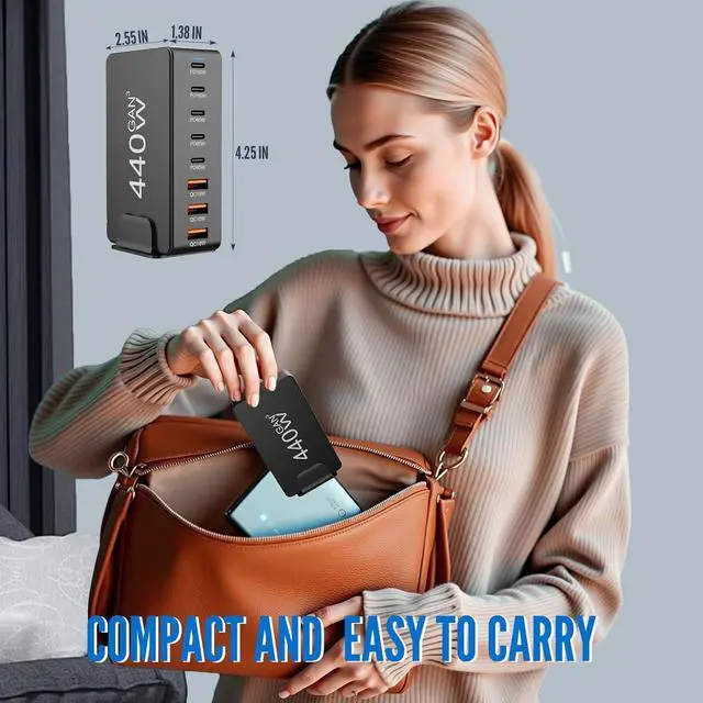 Alt view image 7 of 7 - USB C Charger Block Charging Station 440W GAN3 100W Laptop Charger Multi Port Charging Station 8 Port Hub Brick Compatible with Laptops MacBook iPhone iPad  Google Watch Earbuds etc