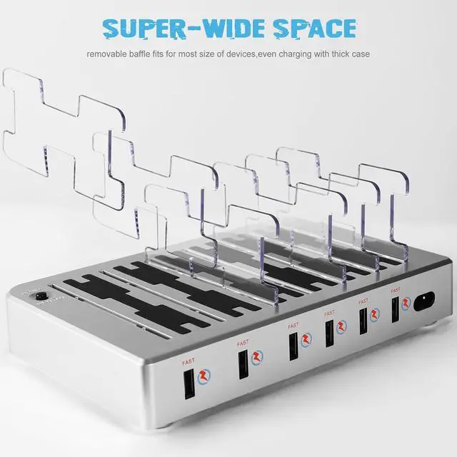 Alt view image 5 of 7 - Charging Station for Multiple Devices 6 Ports USB Multi Devices Charger Fast Cell Phone Charging Station for iPhone iPad Tablets (Silver 6 Mixed Cables Included)