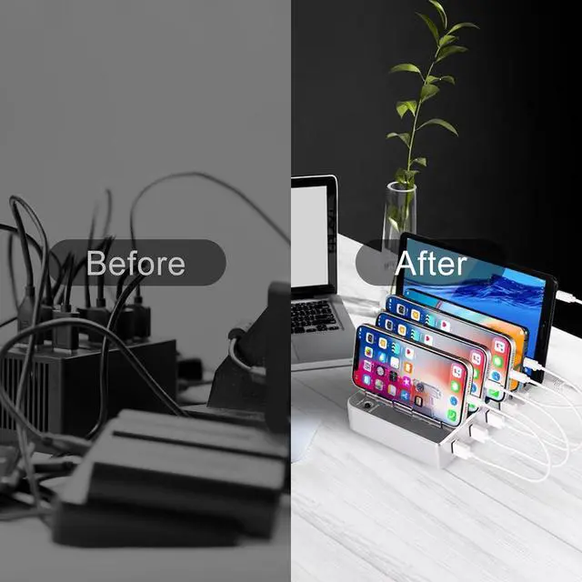 Alt view image 6 of 7 - Charging Station for Multiple Devices 6 Ports USB Multi Devices Charger Fast Cell Phone Charging Station for iPhone iPad Tablets (Silver 6 Mixed Cables Included)