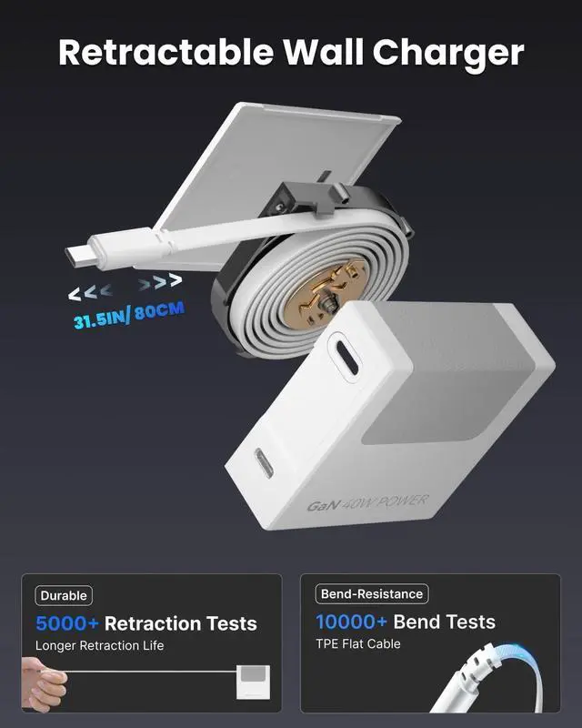 Alt view image 5 of 7 - 1 Micro USB Retractable Wall Charger 1 Type-C Retractable Wall Charger and 10-in-1 Desktop Charging Station with 2 Type-C Retractable Wall Chargers