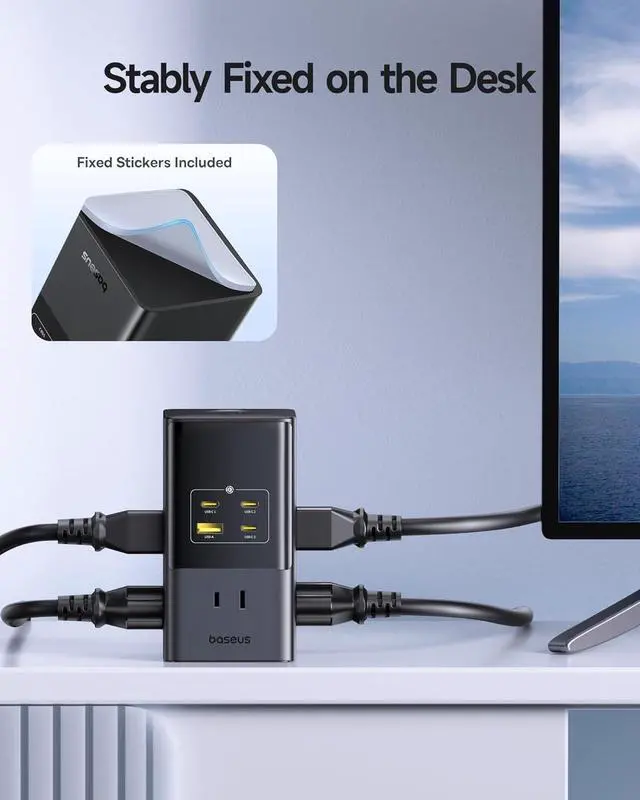 Alt view image 4 of 7 - Charging Station 67W 10-in-1 USB-C PD Fast Charging Desktop Charger with 1200J Surge Protection 5ft Extension Cord 6 AC 3 USBC 1 USBA Ports for iPhone 16/15 MacBook Tablet Desktop