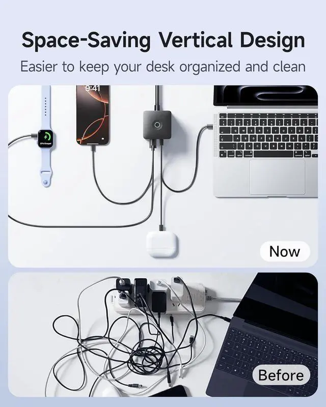 Alt view image 5 of 7 - Charging Station 67W 10-in-1 USB-C PD Fast Charging Desktop Charger with 1200J Surge Protection 5ft Extension Cord 6 AC 3 USBC 1 USBA Ports for iPhone 16/15 MacBook Tablet Desktop