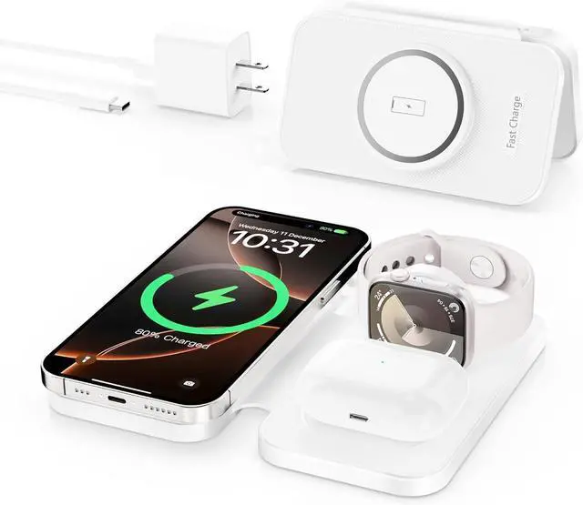 Main image of 2025 Traveling Portable Wireless Mag-Safe Fast Charging Station Magnetic 3 in 1 Charger for iPhone 16 15 14 13 12 Pro Max Plus  Watch Series & Air pods 4 3 2 Pro-Gifts for Family