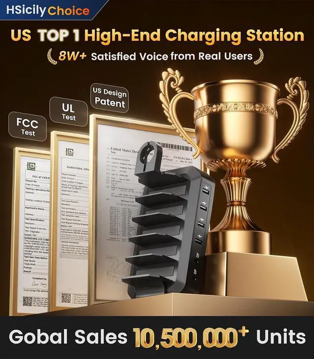 Alt view image 2 of 7 - 95W Fast Charging Station for Multiple DevicesPatent & Safety Certs 6-Port USB Charging Dock with 2 PD Ports Compatible with Cellphones/iPad/MacBook/Kindle/Tablets (8 Mix Cables & 2 Stands Included)