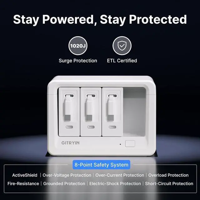 Alt view image 7 of 7 - 11-in-1 Desktop Charging Station with 3 Retractable Wall Chargers 40W USB-C Power Strip with 5 AC 3 USB C 3 Type-C 31.5in Cables Extension Cord with 1020J Surge Protection for Home Office