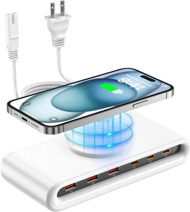 Main image of 135W USB C Charging Station 7-in-1 Magnetic Wireless USB Charger Station with PD 45 Fast Charging & 10W Wireless Charger for Phone 13 12 iPad  Laptop and More