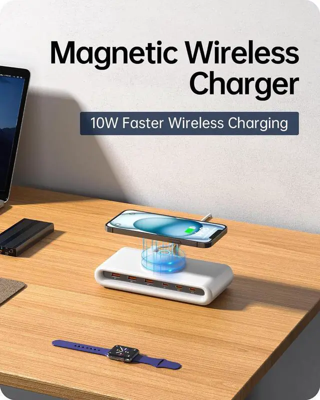 Alt view image 4 of 7 - 135W USB C Charging Station 7-in-1 Magnetic Wireless USB Charger Station with PD 45 Fast Charging & 10W Wireless Charger for Phone 13 12 iPad  Laptop and More