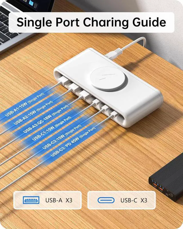 Alt view image 5 of 7 - 135W USB C Charging Station 7-in-1 Magnetic Wireless USB Charger Station with PD 45 Fast Charging & 10W Wireless Charger for Phone 13 12 iPad  Laptop and More