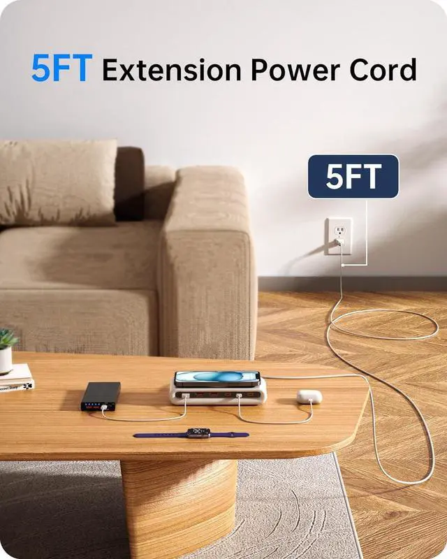 Alt view image 6 of 7 - 135W USB C Charging Station 7-in-1 Magnetic Wireless USB Charger Station with PD 45 Fast Charging & 10W Wireless Charger for Phone 13 12 iPad  Laptop and More