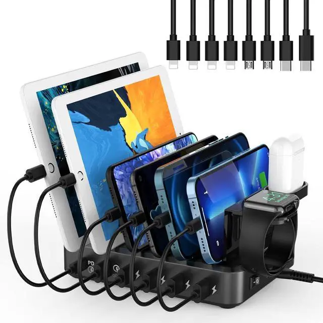 Main image of Charging Station for Multiple Devices 68W 6 Ports USB Charger Station with 20W PD USB-C Fast Charging 8 Short Charging Cables Included Compatible with iPhone 15/14 /13/12 Galaxy iPad Tablets