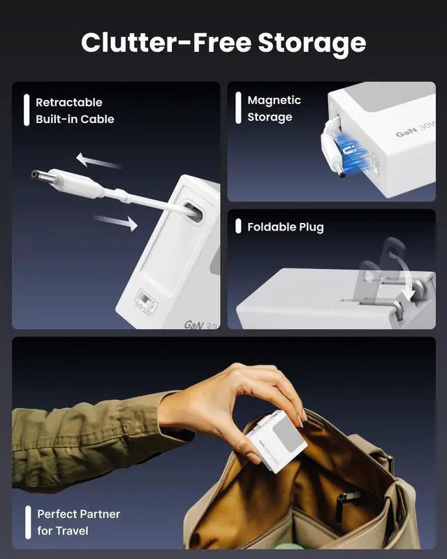 Alt view image 7 of 7 - 1 DC Retractable Wall Charger 1 Type-C Retractable Wall Charger with 1 USB A Port and 10-in-1 Desktop Charging Station with 2 Type-C Retractable Wall Chargers