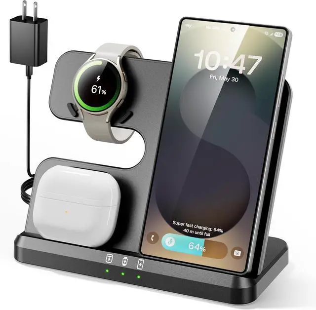 Main image of 3 in 1 Charging Station for  Wireless Phone and Watch Charger for Galaxy S25/Ultra/S24/S23/Z Flip Qi-Certified Fast Charging for  Watch Galaxy 8/7/6/5 Galaxy Buds 3/2/Pro