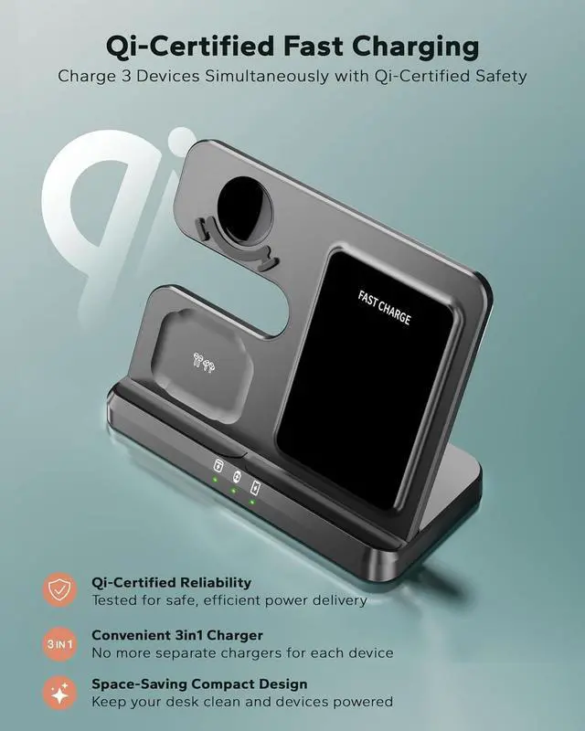 Alt view image 3 of 7 - 3 in 1 Charging Station for  Wireless Phone and Watch Charger for Galaxy S25/Ultra/S24/S23/Z Flip Qi-Certified Fast Charging for  Watch Galaxy 8/7/6/5 Galaxy Buds 3/2/Pro