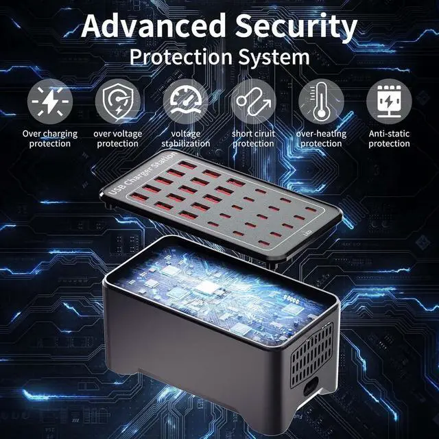 Alt view image 4 of 7 - 150W(30A) USB Charging Station 30-Port USB C Charger Block Multiple Desktop/Wall Fast Charger with Intelligent Protection Compatible with iPhone iPad Tablets Smartphones