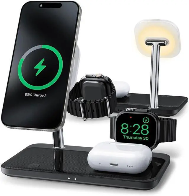 Main image of Wireless Charging Station for iPhone 16/15/14/13/12 Series 4 in 1 Mag-Safe Charging Stand for Multiple  Watch Series 9-1/Ultra/SE&Airpods 4/3/2/Pro Magnetic Wireless Charger with Night-Lamp