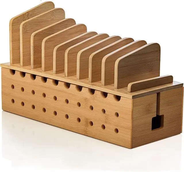 Main image of Prosumers Choice Multiple Charging Station Rack with Cable Box Organizer - Bamboo Desk Organizer for 10 Devices and Cord Management - Compatible with Smartphones and Tablets
