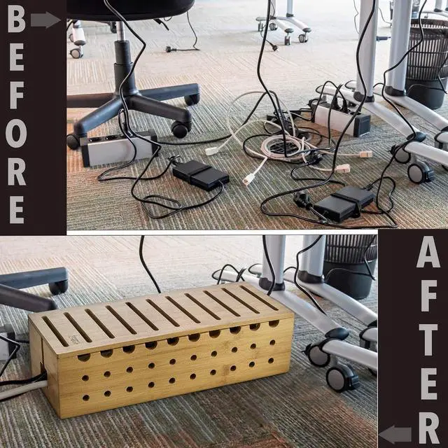 Alt view image 7 of 7 - Prosumers Choice Multiple Charging Station Rack with Cable Box Organizer - Bamboo Desk Organizer for 10 Devices and Cord Management - Compatible with Smartphones and Tablets
