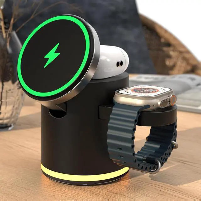 Main image of 4 in 1 Wireless Charging Station for Multiple Devices  MagSafe Charger Stand with Warm Night Light for iPhone 16 15 14 13 12 13 12 Plus/Pro/Pro Max/Plus/ iWatch10 9 8 7 SE 6/Ultra