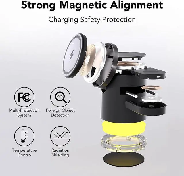 Alt view image 3 of 7 - 4 in 1 Wireless Charging Station for Multiple Devices  MagSafe Charger Stand with Warm Night Light for iPhone 16 15 14 13 12 13 12 Plus/Pro/Pro Max/Plus/ iWatch10 9 8 7 SE 6/Ultra