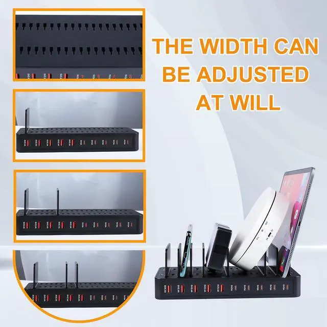 Alt view image 7 of 7 - 100W 10-Port Smart Charging Station | 5 USB-A & 5 USB-C Ports | Organized Design for Cellphones Tablets Watches & More (Black)