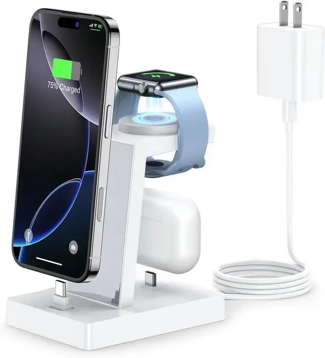 Main image of 30W Fast Charging Station for  Devices - 3 in 1 USB C Charger Stand for iPhone 17 16 15 Pro Max Plus & AirPods 4 Wireless Charger Dock Compatible with  Watch Ultra/10/9/8/7/6/5/4/3/SE