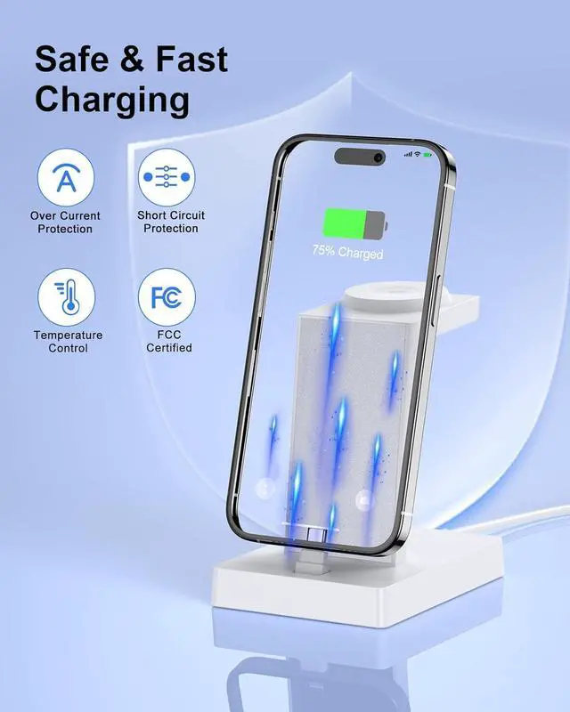 Alt view image 5 of 7 - 30W Fast Charging Station for  Devices - 3 in 1 USB C Charger Stand for iPhone 17 16 15 Pro Max Plus & AirPods 4 Wireless Charger Dock Compatible with  Watch Ultra/10/9/8/7/6/5/4/3/SE