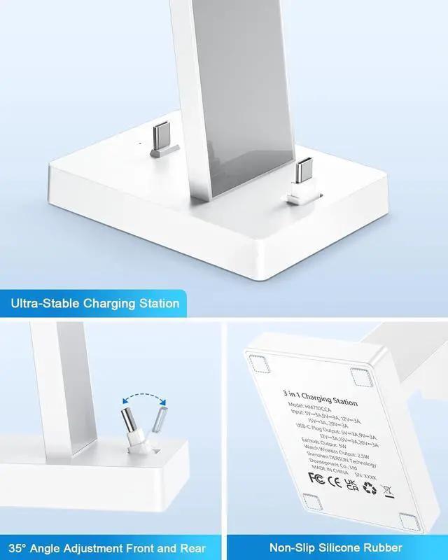 Alt view image 6 of 7 - 30W Fast Charging Station for  Devices - 3 in 1 USB C Charger Stand for iPhone 17 16 15 Pro Max Plus & AirPods 4 Wireless Charger Dock Compatible with  Watch Ultra/10/9/8/7/6/5/4/3/SE
