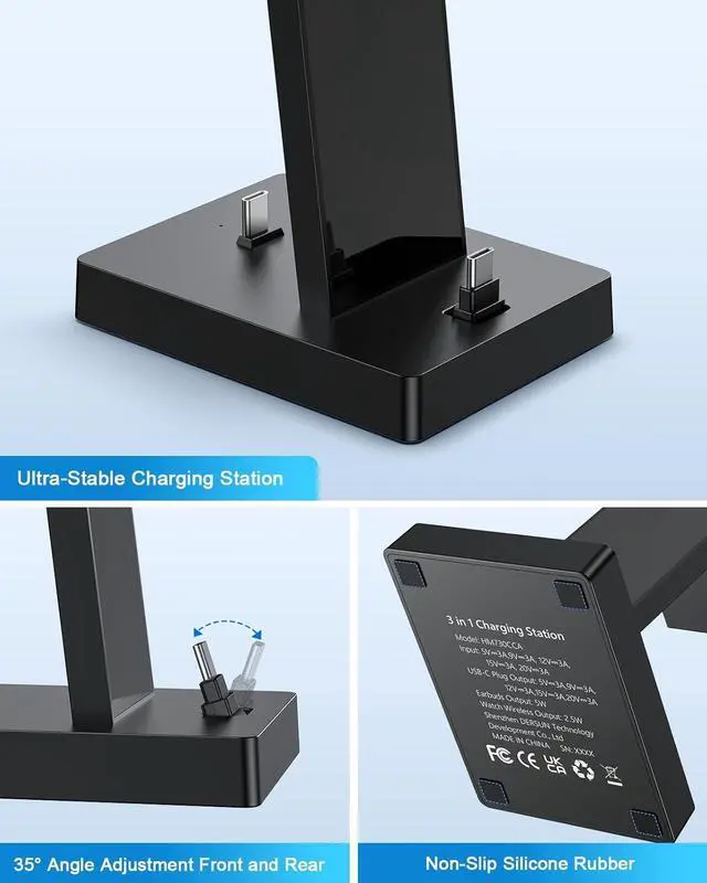 Alt view image 6 of 7 - 30W Fast 3 in 1 Charging Station for  Devices - USB C Charger Stand for iPhone 17 16 15 Pro Max Plus & AirPods 4 Wireless Charger Dock Compatible with  Watch Ultra/10/9/8/7/6/5/4/3/SE