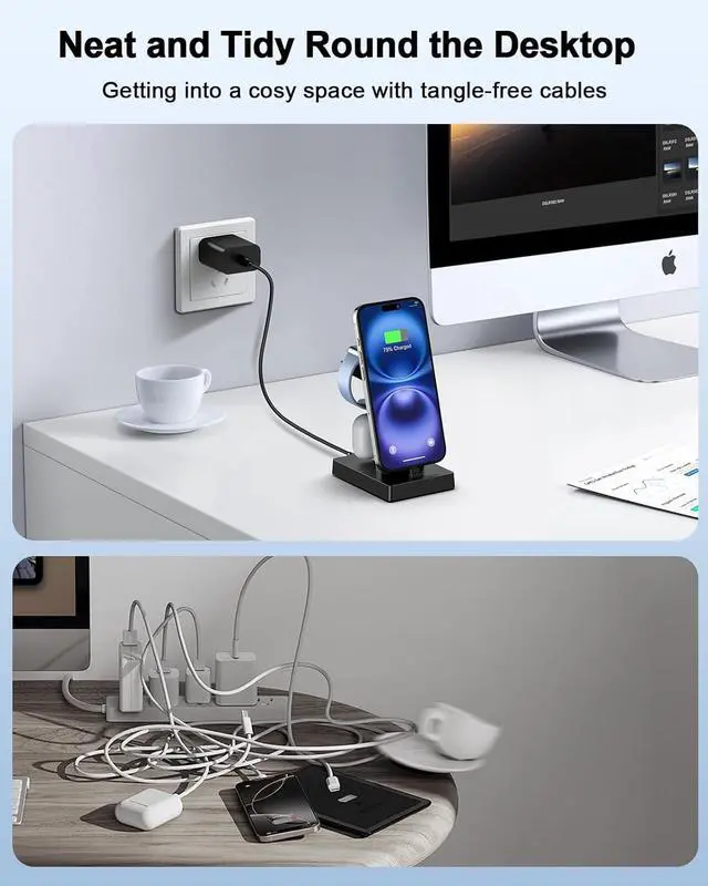 Alt view image 7 of 7 - 30W Fast 3 in 1 Charging Station for  Devices - USB C Charger Stand for iPhone 17 16 15 Pro Max Plus & AirPods 4 Wireless Charger Dock Compatible with  Watch Ultra/10/9/8/7/6/5/4/3/SE