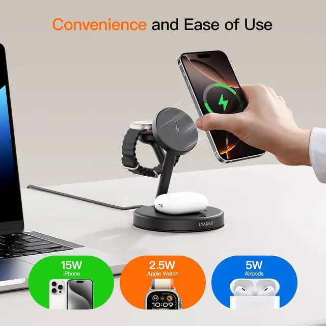Alt view image 2 of 7 - 2025 3 in 1 Charging Station for  iPhone AirPods Watch with Mag-Safe Charger Wireless Charger Stand for iPhone 16 15 14 13 12 Series AirPods iWatch Series - Gifts for Wife & Husband