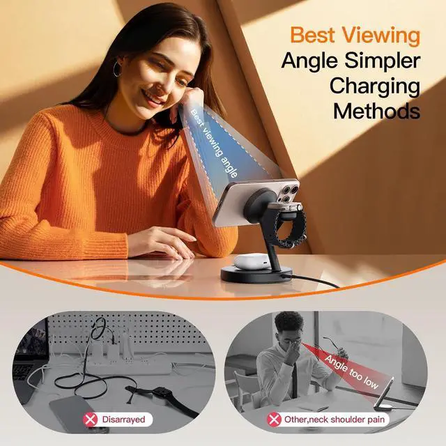 Alt view image 4 of 7 - 2025 3 in 1 Charging Station for  iPhone AirPods Watch with Mag-Safe Charger Wireless Charger Stand for iPhone 16 15 14 13 12 Series AirPods iWatch Series - Gifts for Wife & Husband