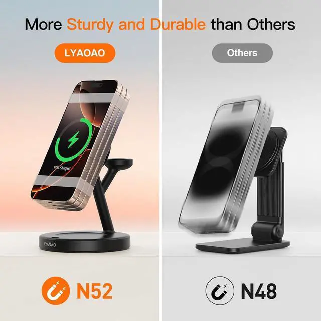 Alt view image 6 of 7 - 2025 3 in 1 Charging Station for  iPhone AirPods Watch with Mag-Safe Charger Wireless Charger Stand for iPhone 16 15 14 13 12 Series AirPods iWatch Series - Gifts for Wife & Husband