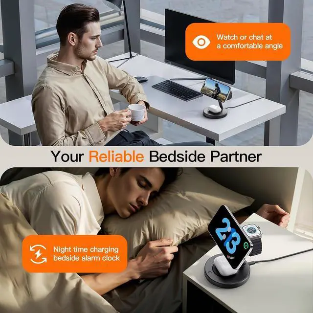 Alt view image 7 of 7 - 2025 3 in 1 Charging Station for  iPhone AirPods Watch with Mag-Safe Charger Wireless Charger Stand for iPhone 16 15 14 13 12 Series AirPods iWatch Series - Gifts for Wife & Husband